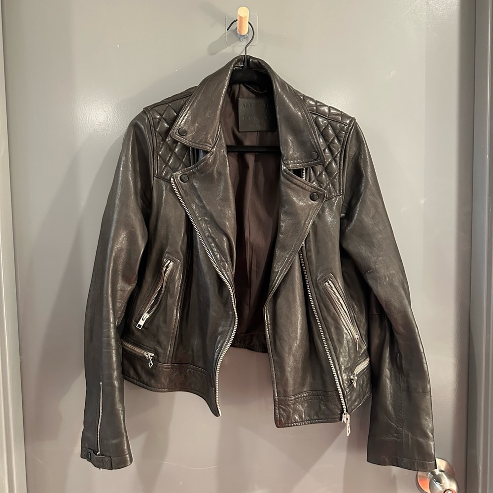 Women's all saints quilted leather jacket size 10